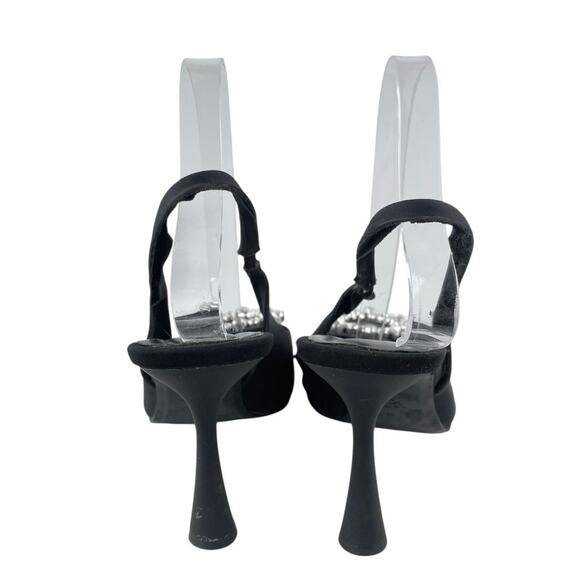 Zara Black Embellished Rhinestone Pointed Slingback Pumps Kitten Heels Size 9 - Picture 3 of 6